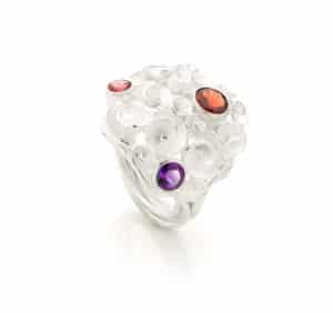 Roosjesring Bouquet groot met granaat, toermalijn en amethist