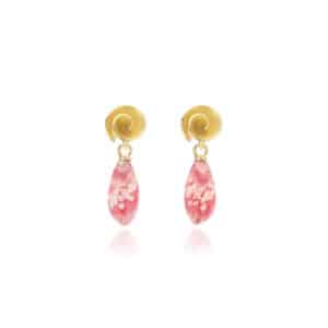 Roosjes oorbellen (18 k goud) met verwisselbare rhodochrosiet