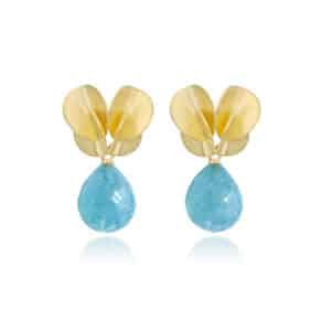 Papillon oorbellen in 18 k goud met verwisselbare aquamarijn